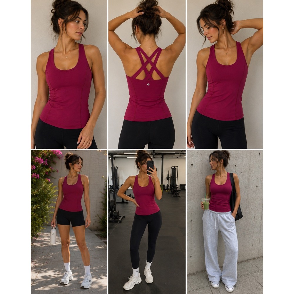 Lululemon Free to Be Serene Tank Top Pink Strappy Back Built-in Bra Size 6
